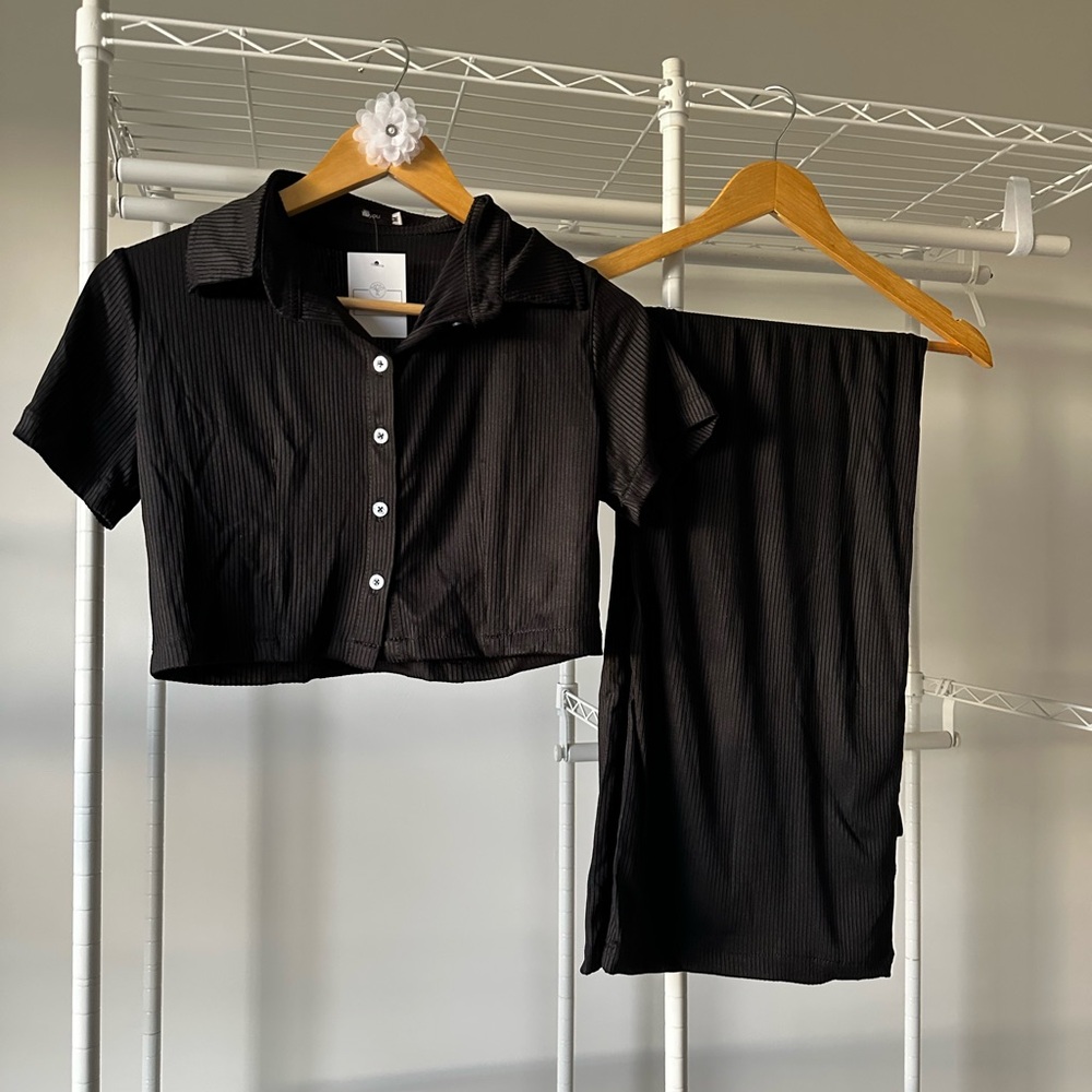 Black Ribbed Two-Piece Set